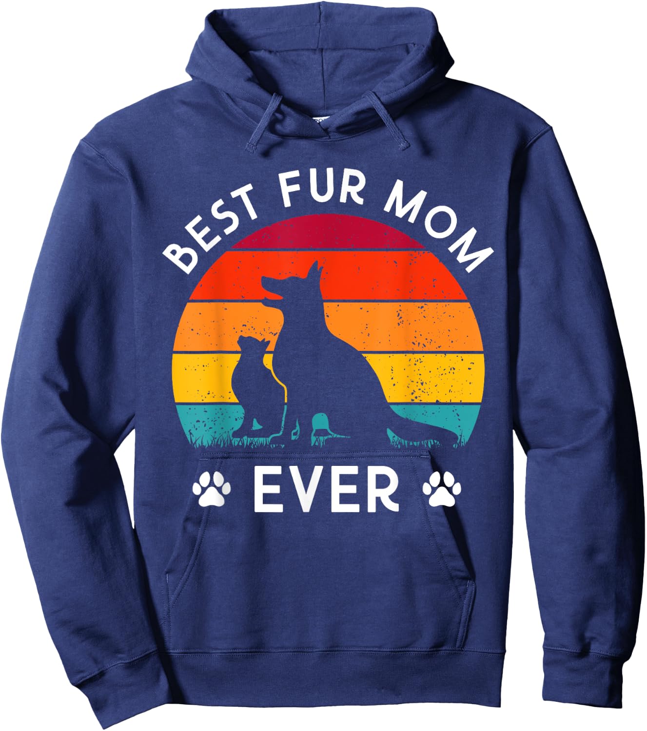 Funny Best Fur MOM Ever Vintage Retro Dog and Cat Owner Love Women Kids Hoodie - Hoodie | Navy