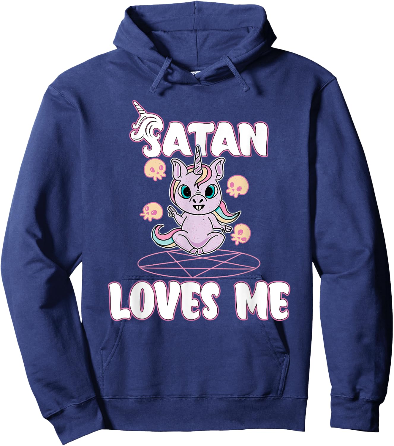 Satan Loves Me - Satanic Unicorn Satanism Baphomet Hoodie - Hoodie | Navy