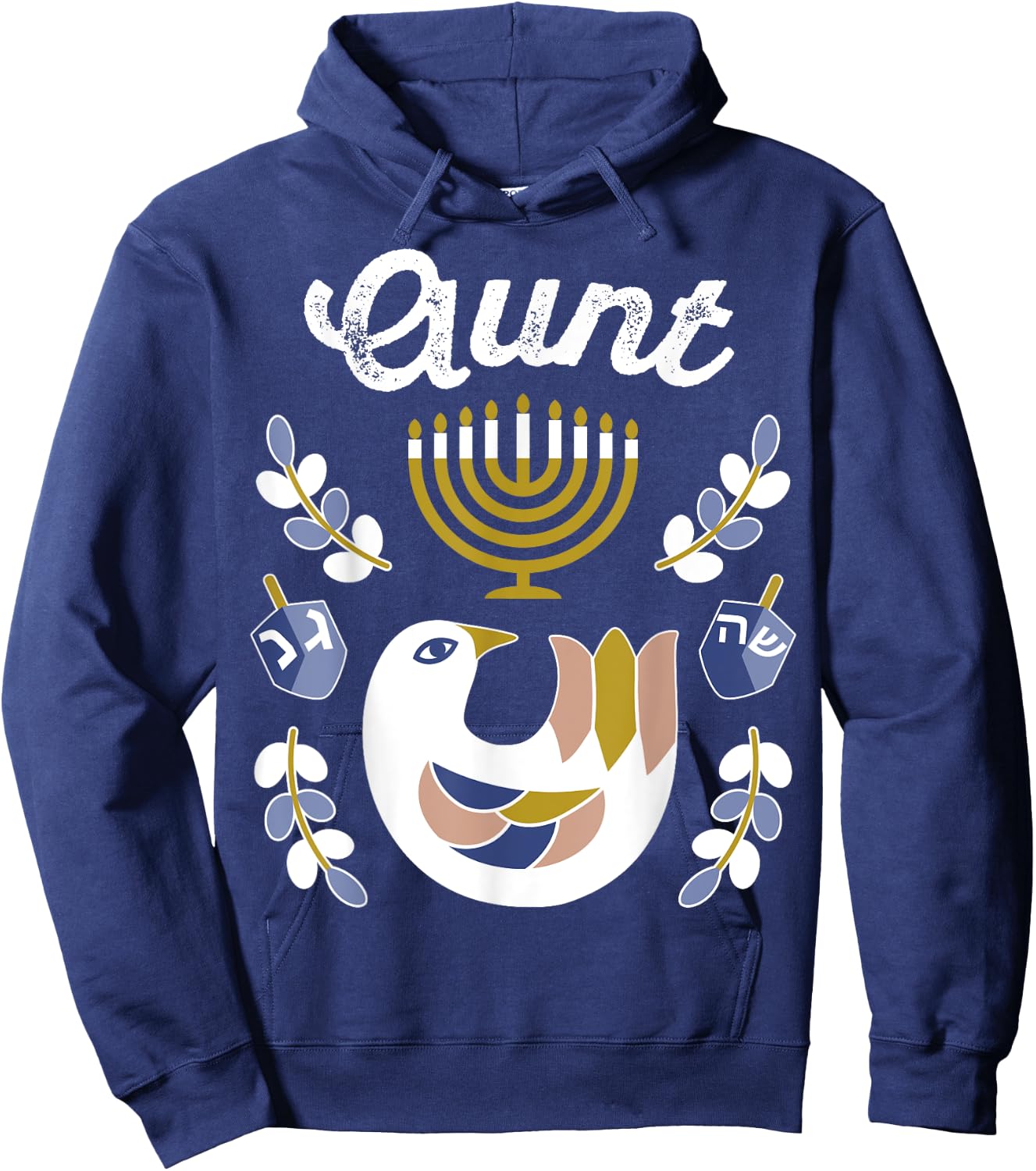 Matching Family Hanukkah Pajamas Top Dreidel & Menorah Aunt Hoodie - Hoodie | Navy