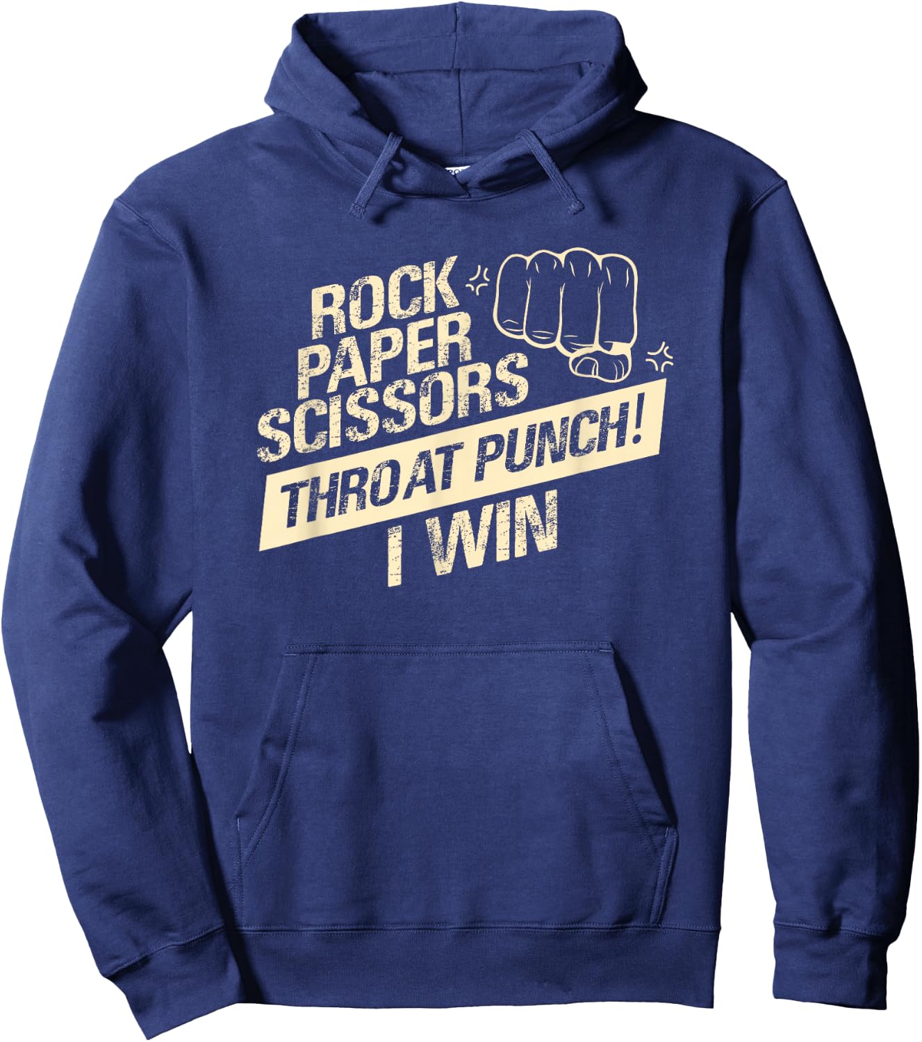 Rock Paper Scissors Throat Punch I Win Hoodie - Hoodie | Navy