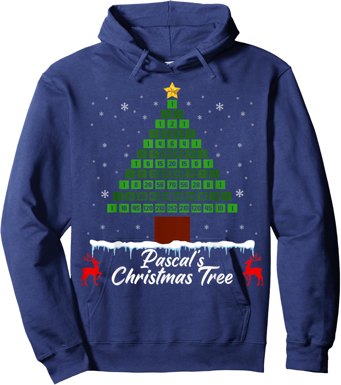 Pascal's Christmas Tree - Fun Math Ugly Xmas Sweater Hoodie - Hoodie | Navy