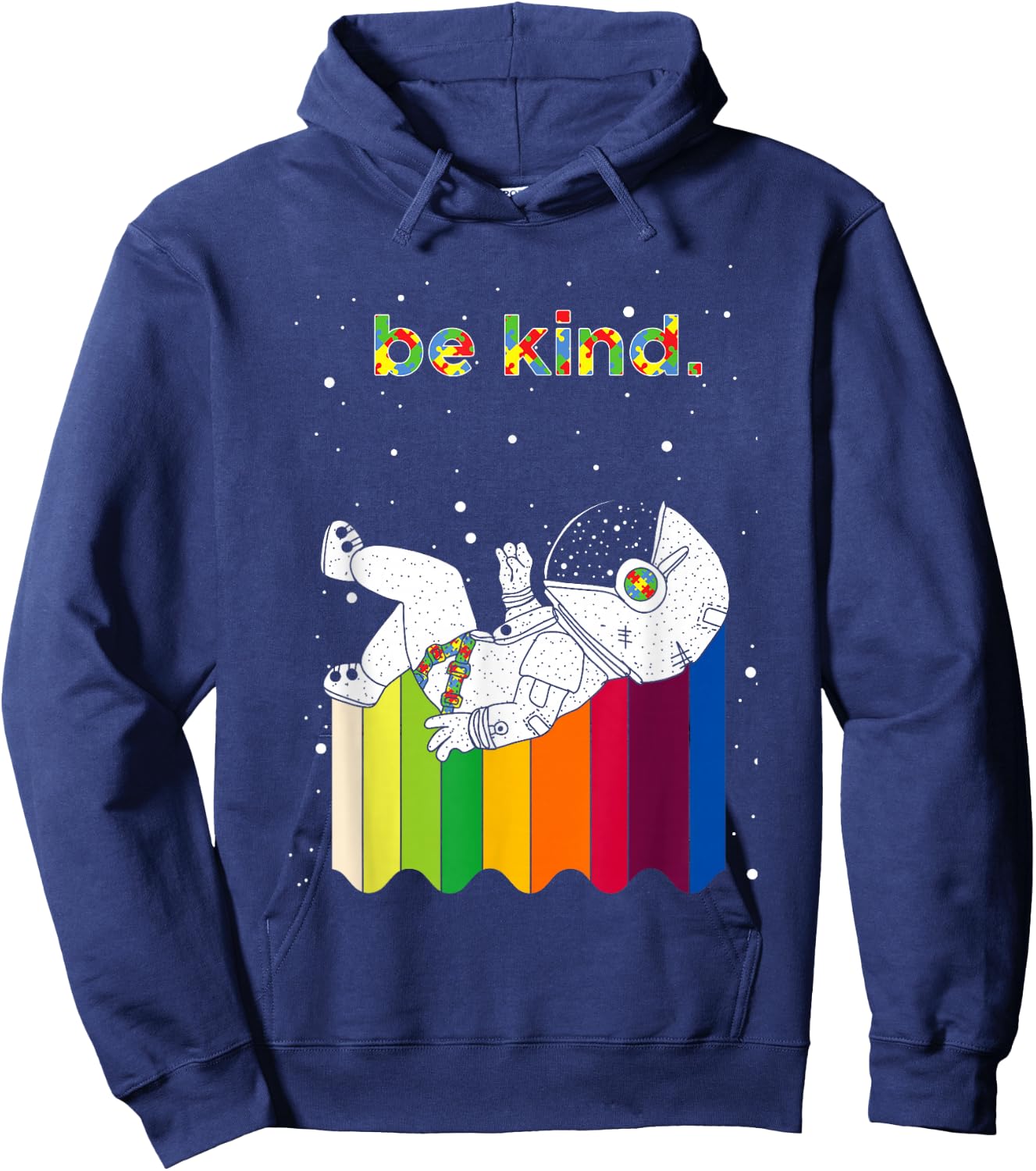 Astronaut Be Kind Autism - Astronaut Rainbow Kindness Hoodie - Hoodie | Navy
