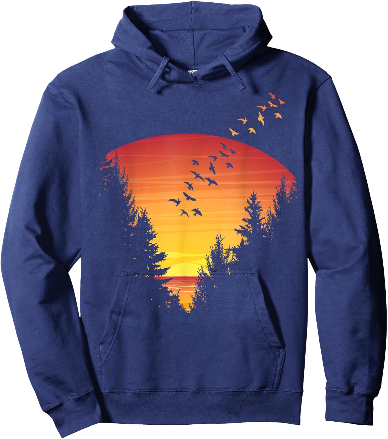 Sunset Forest Nature Pine Tree Camping Summer Outdoor Travel Men Women Kids Hoodie - Hoodie | Navy