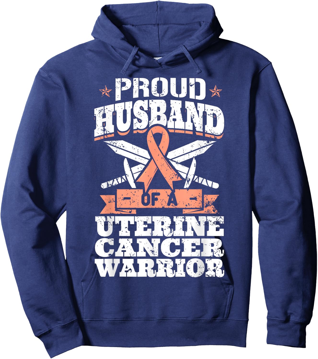 Proud Husband Of A Uterine Cancer Warrior Awareness Ribbon Hoodie - Hoodie | Navy
