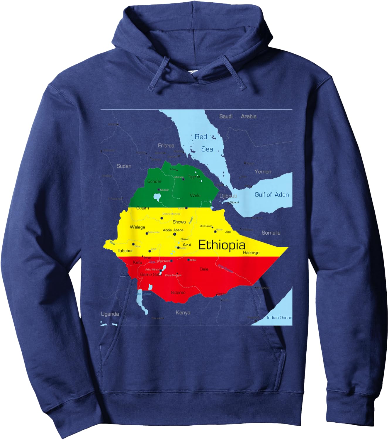 Ethiopia Map. Ethiopian Habesha Flag, Location and Pride Hoodie - Hoodie | Navy