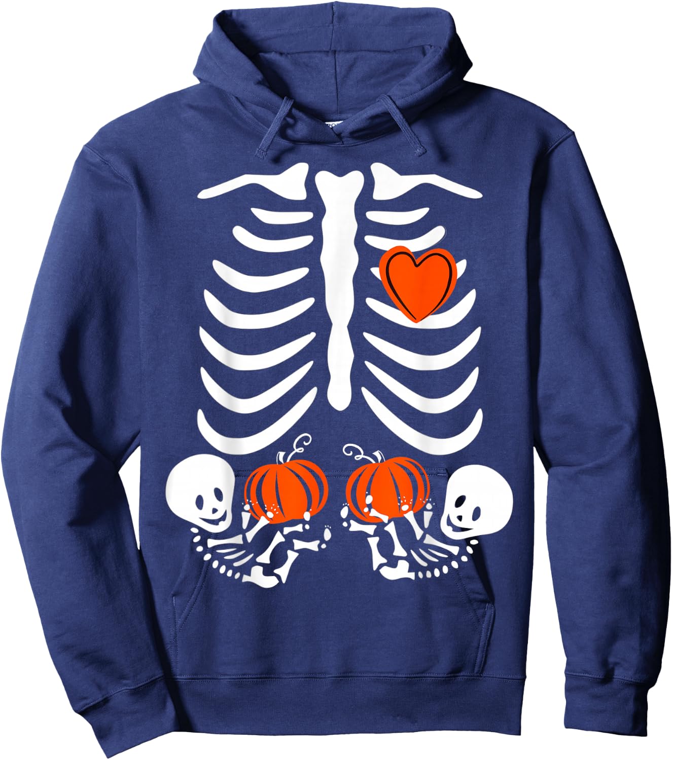 Pregnant Skeleton Twin Pregnancy Halloween Baby Announcement Hoodie - Hoodie | Navy