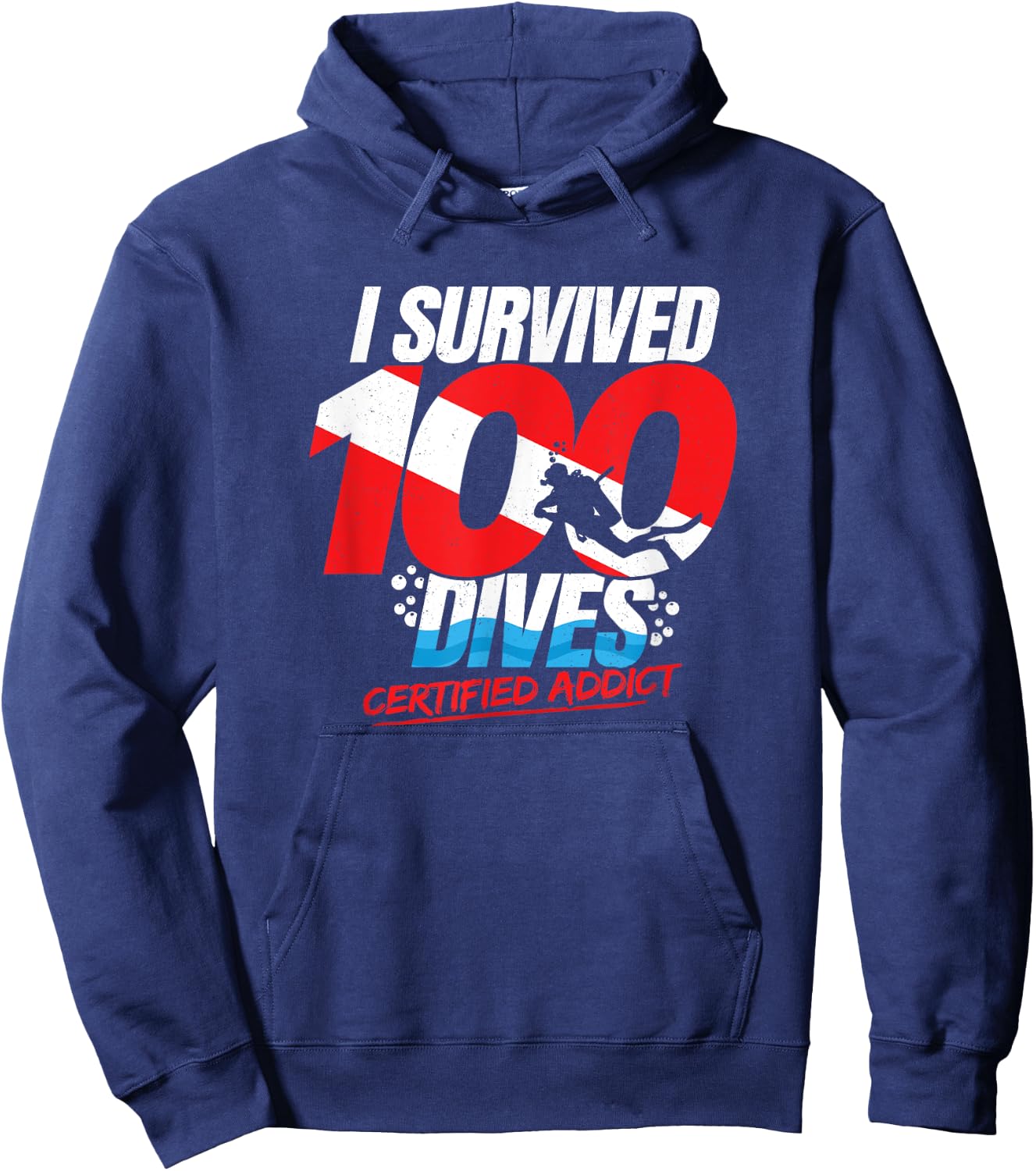 100th Dive Gift - Diver Down Flag - Funny Scuba Diving Hoodie - Hoodie | Navy
