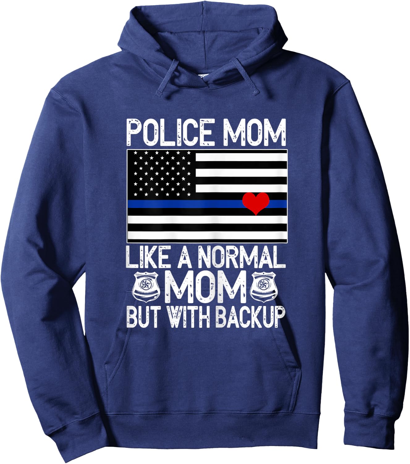 Police Mom Proud Officer Mom Blue Line American Flag Hoodie - Hoodie | Navy