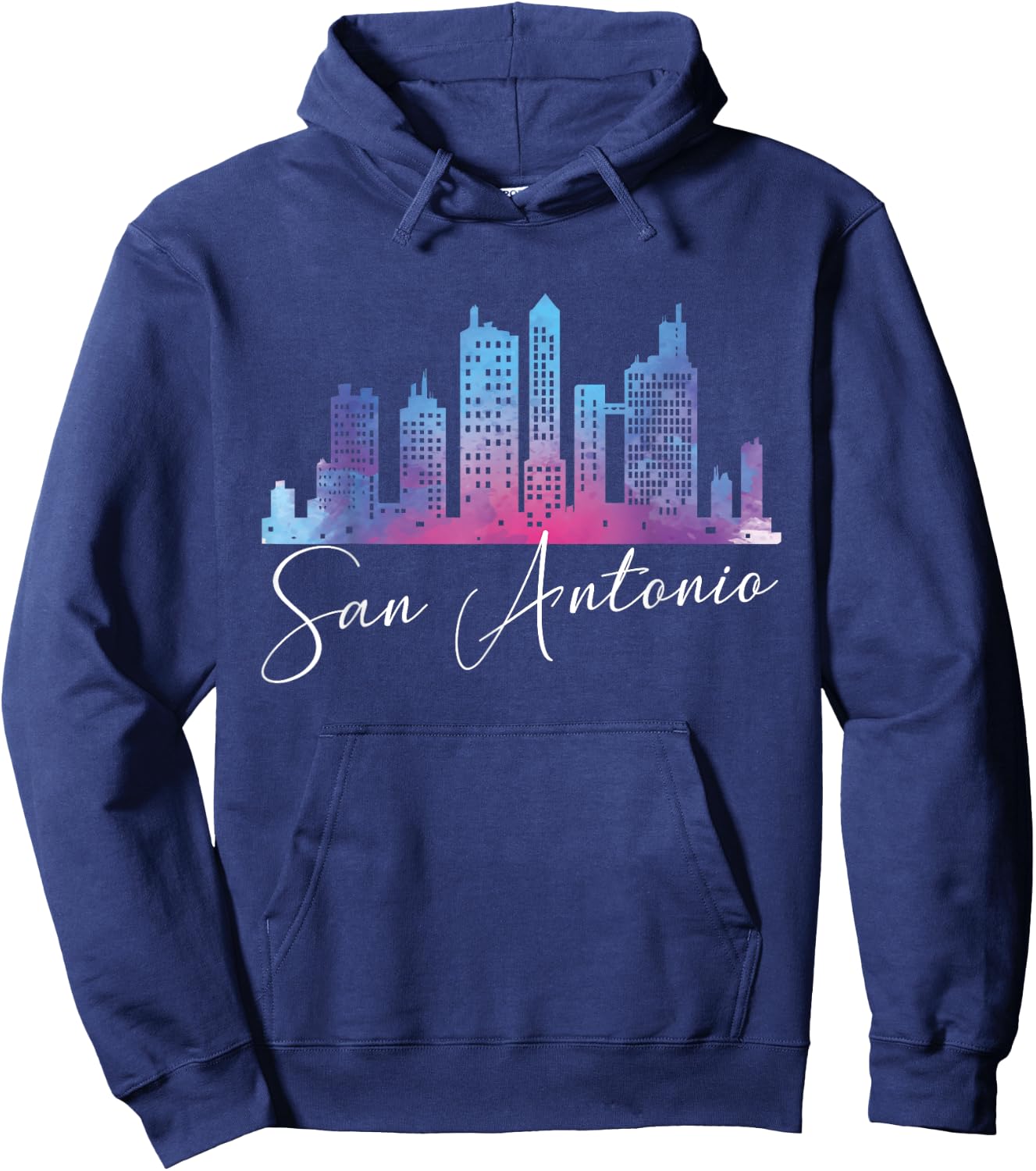 San Antonio Watercolor Skyline Texas State Hoodie - Hoodie | Navy