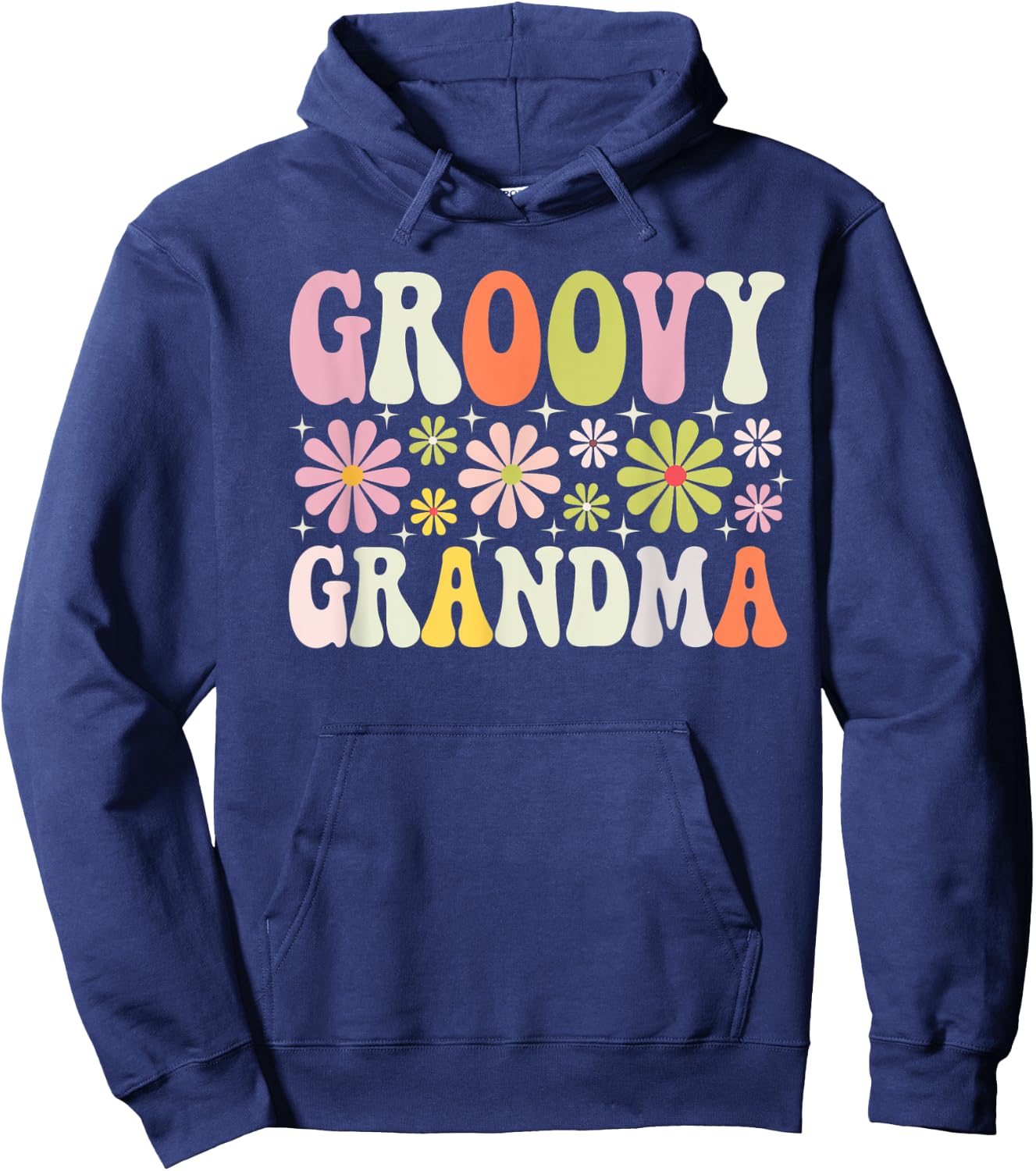 Groovy Grandma Floral Hippie Flower Graphic Grandmother Hoodie - Hoodie | Navy