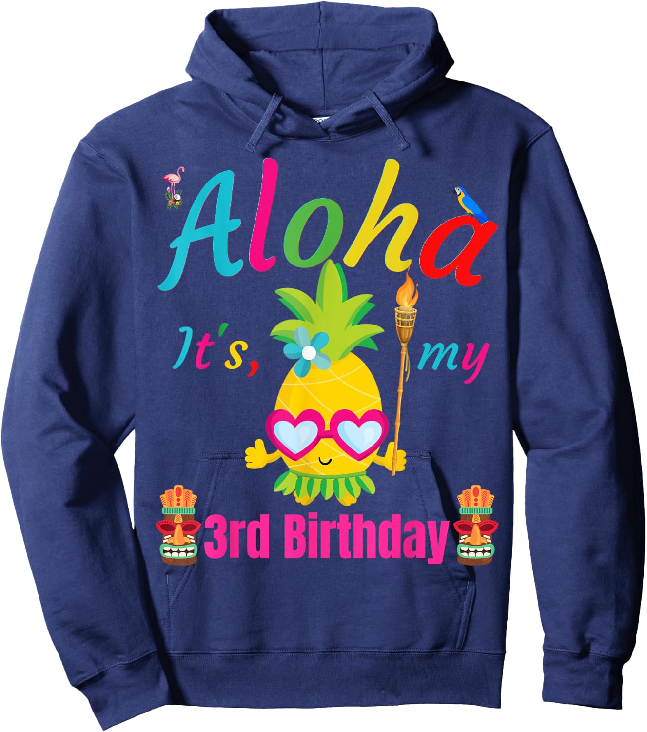 Aloha It's My 3rd Birthday Hawaii 3 Years Girls Luau Candles Hoodie - Hoodie | Navy