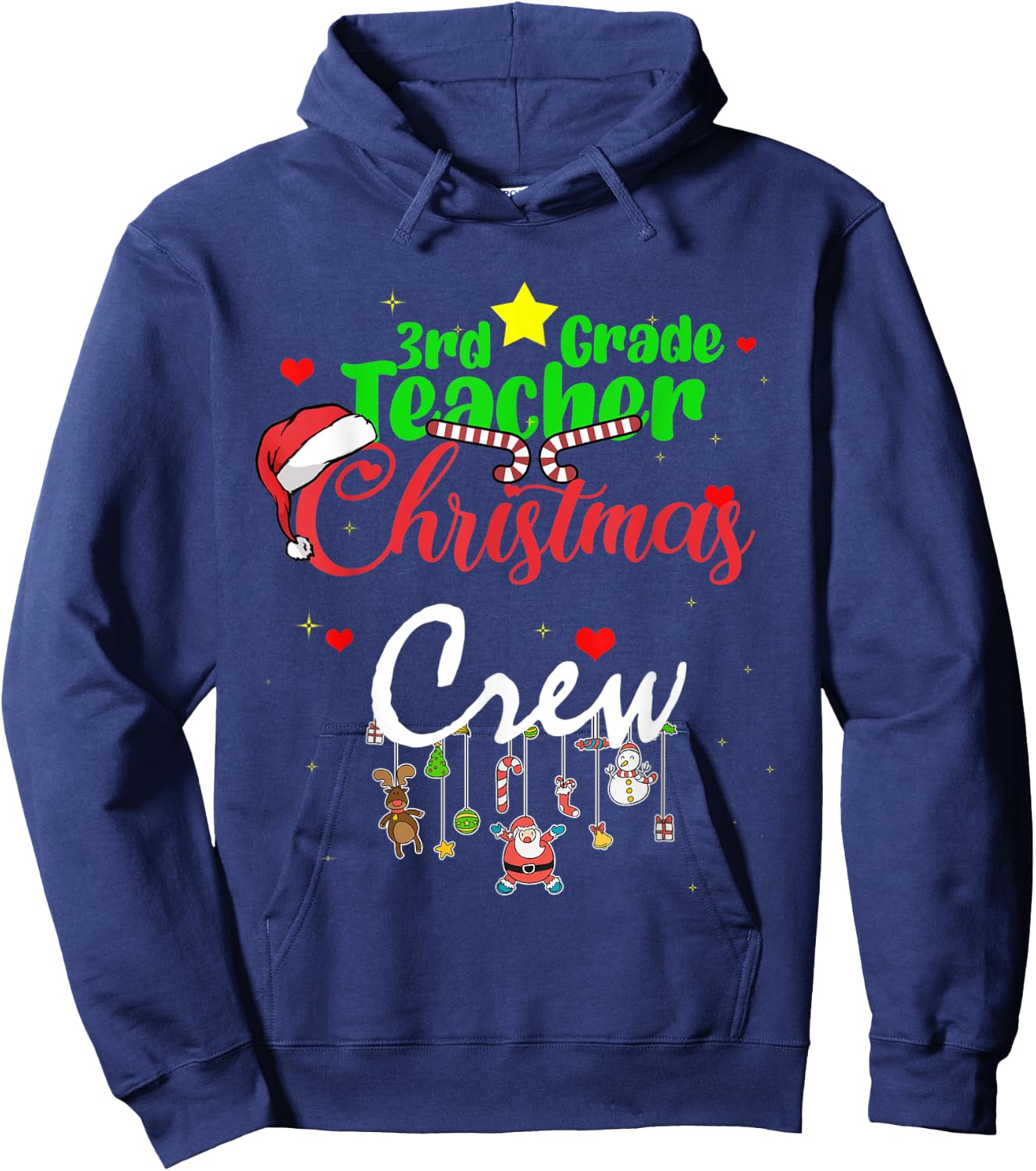 3rd Grade Teacher Christmas Crew Funny Xmas 2021 men Women Hoodie - Hoodie | Navy
