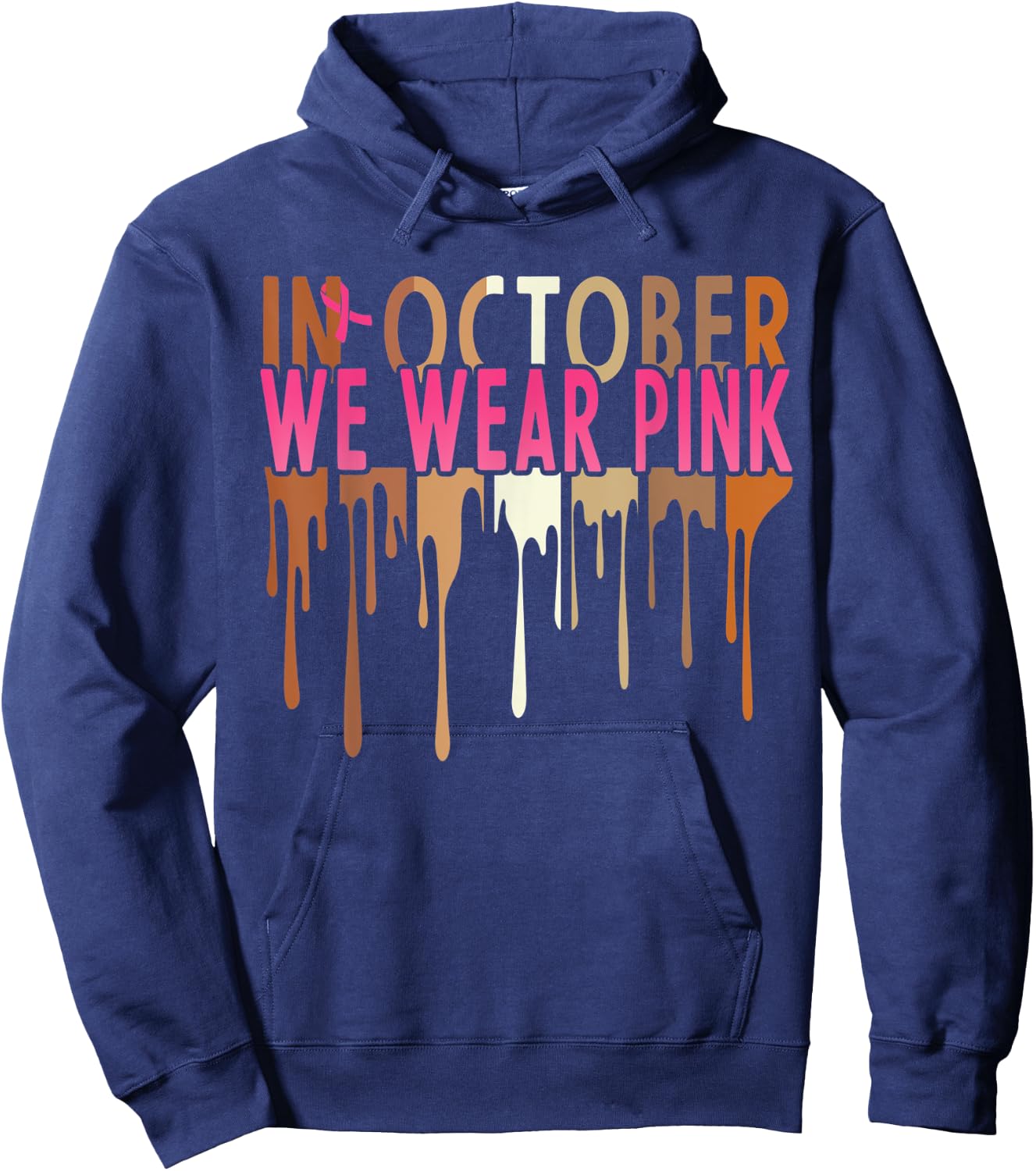 Melanin In October We Wear Pink Breast Cancer Awareness Hoodie - Hoodie | Navy