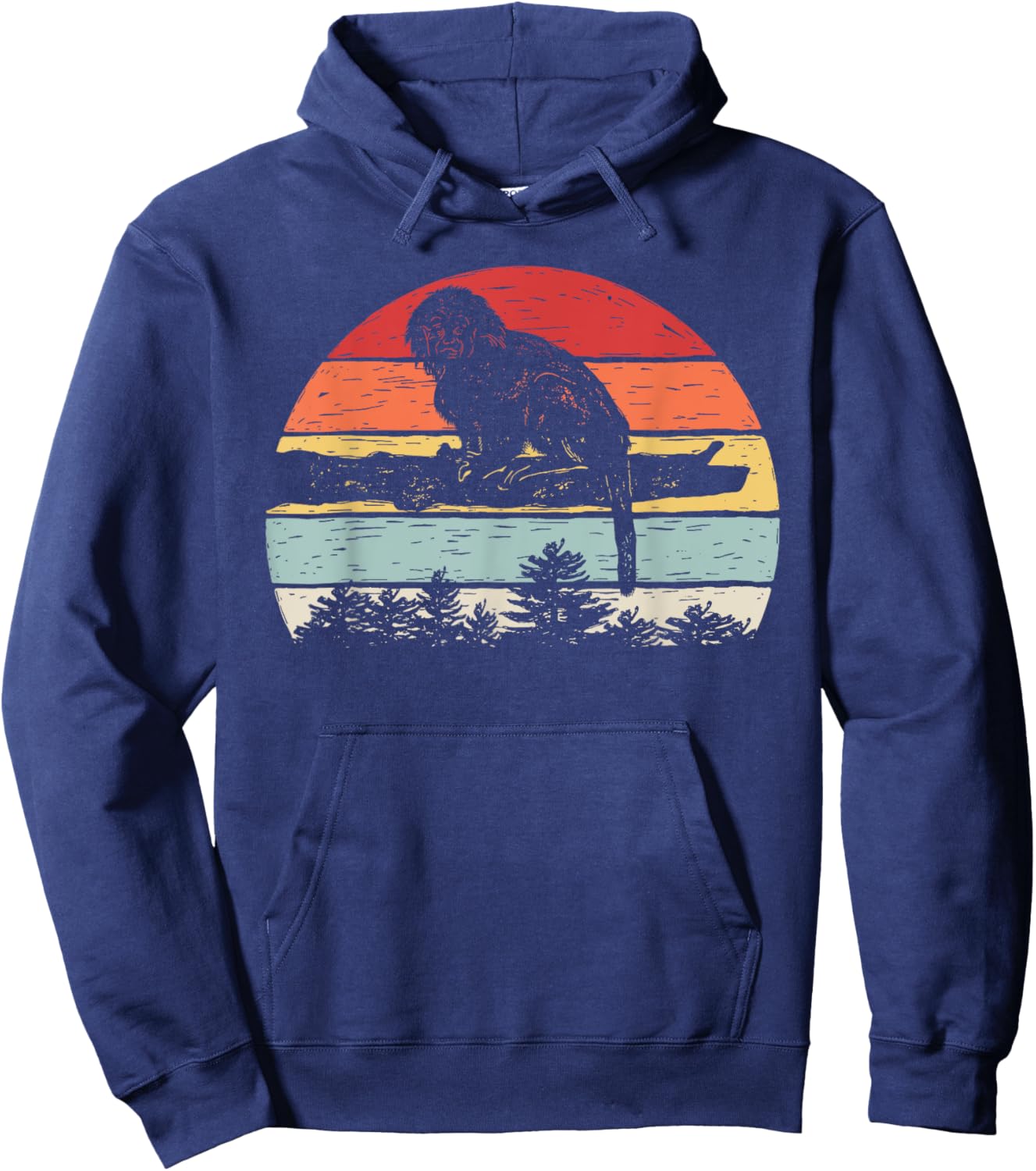 Vintage Retro Cotton Top Tamarin Monkey Hoodie - Hoodie | Navy