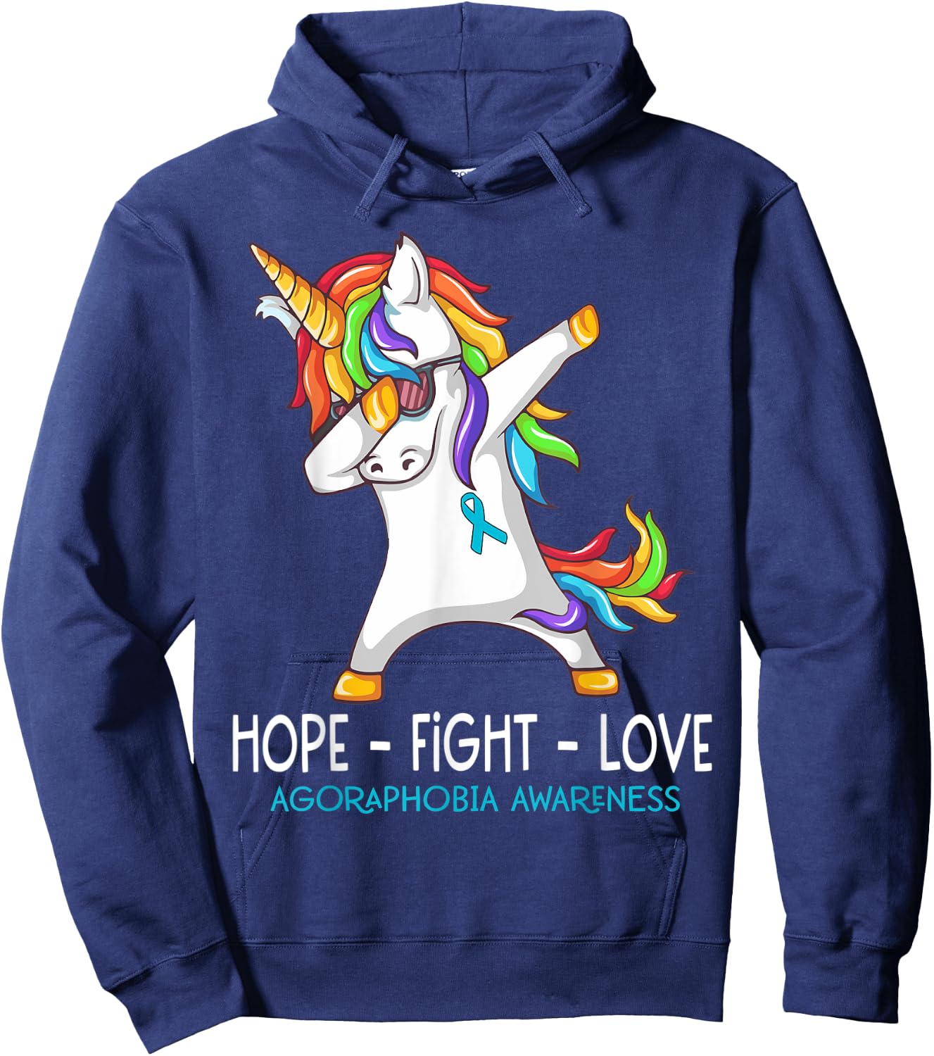 Unicorn Dabbing Hope Fight Love Agoraphobia Awareness Hoodie - Hoodie | Navy