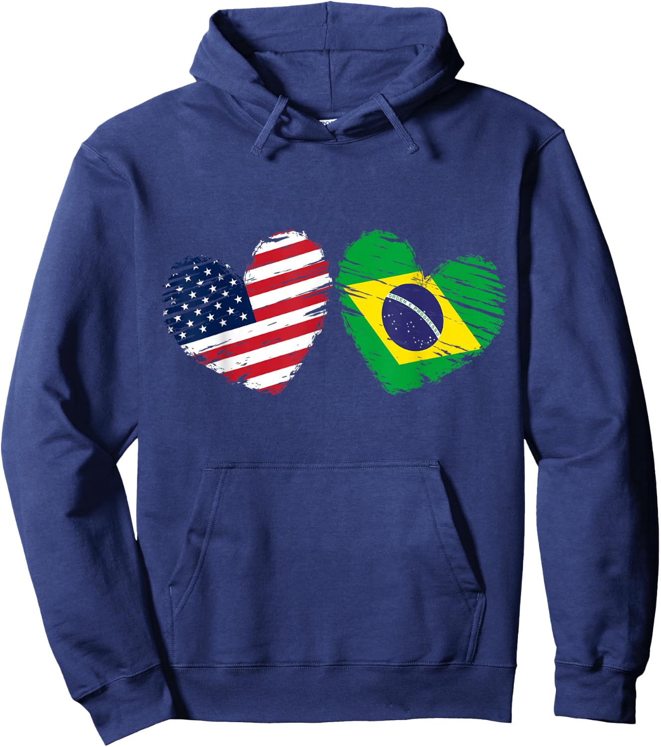 USA Brazil Flag Heart Valentines Day Brazilian American Hoodie - Hoodie | Navy