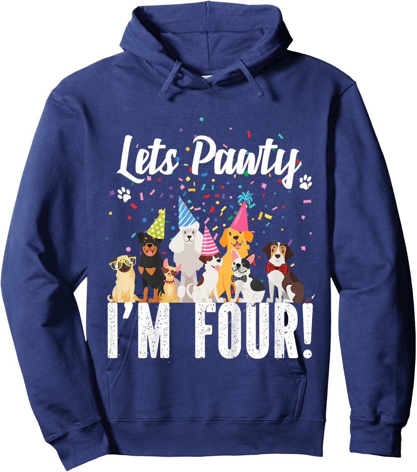 Pets Pawty I'm FOUR! Puppy Dog Themed Birthday Party for Girls Kids Hoodie - Hoodie | Navy