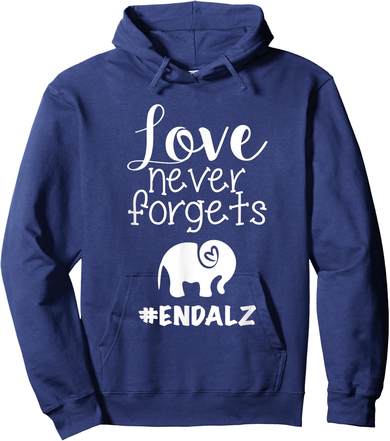 End ALZ Alzheimers Walk Love Never Forgets Elephant Heart Hoodie - Hoodie | Navy