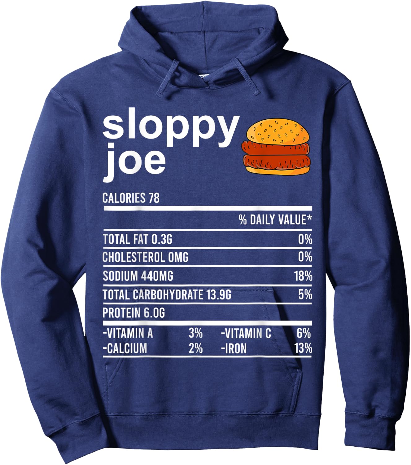 Funny Thanksgiving Food Apparel, Sloppy Joe Nutrition Facts Hoodie - Hoodie | Navy