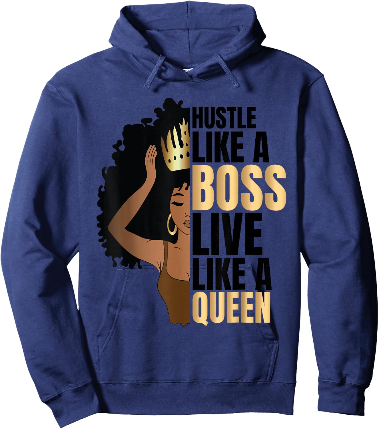 Hustle Like a Boss Live Like a Queen Black Lady Curly Afro Hoodie - Hoodie | Navy