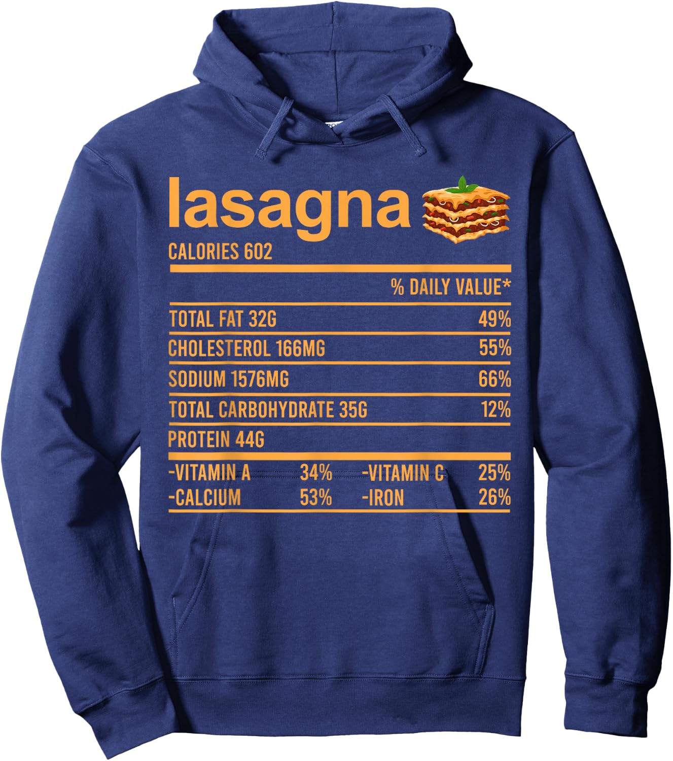 Funny Thanksgiving Nutrition Fact Shirt Lasagna Italian Food Hoodie - Hoodie | Navy