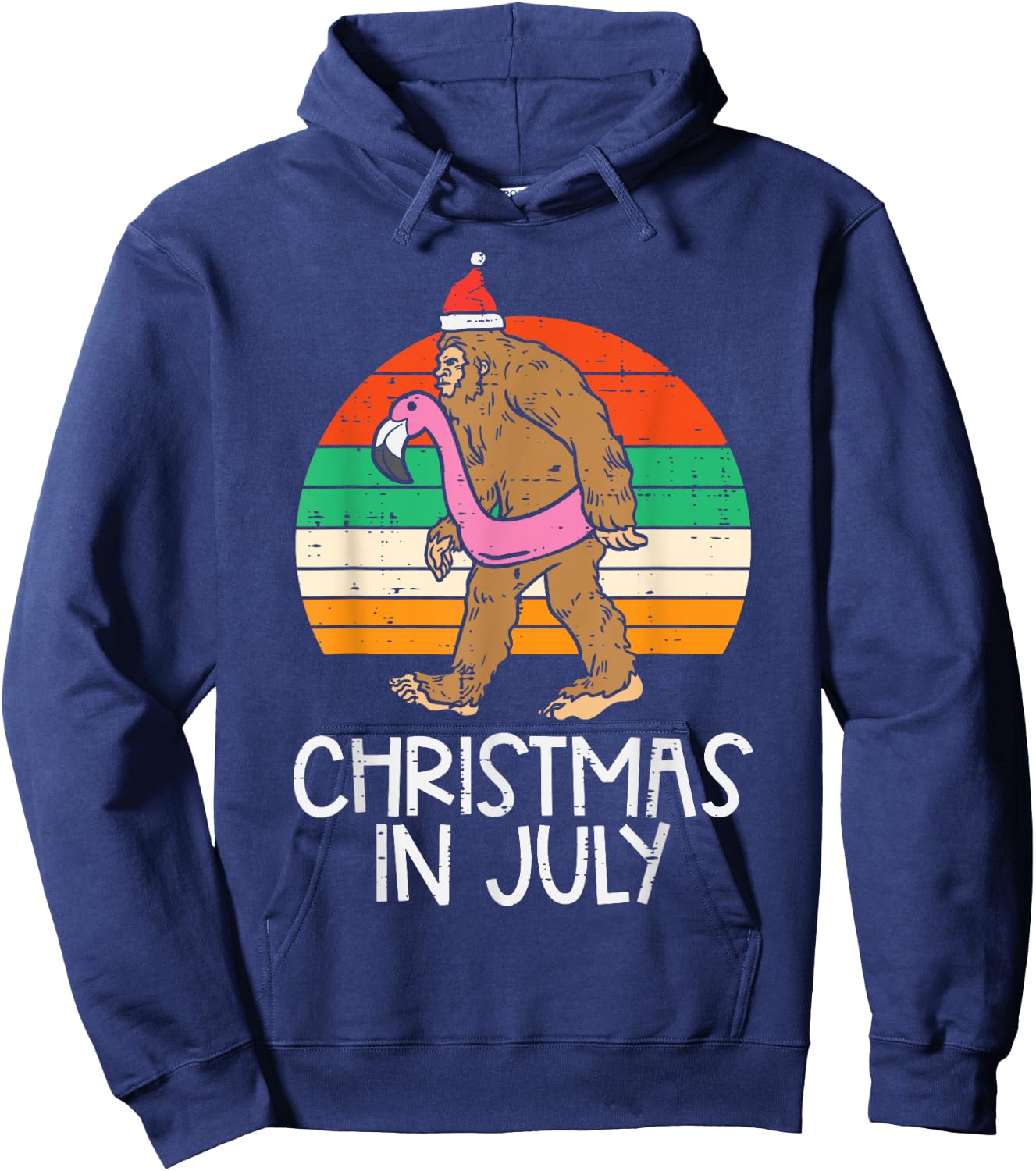 Bigfoot Unicorn Floatie Christmas In July Retro Sasquatch Hoodie - Hoodie | Navy