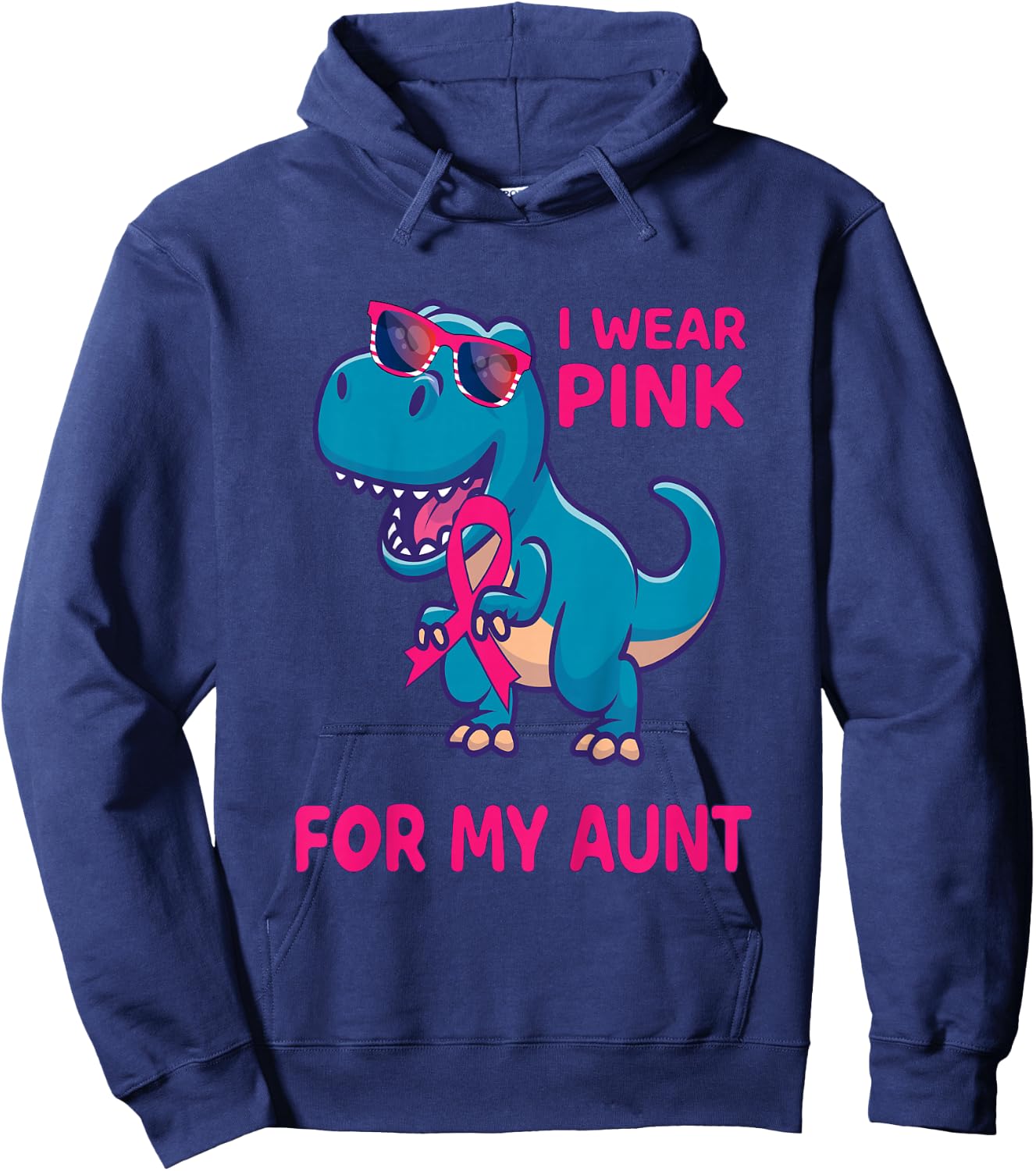Kids Pink Ribbon T-Rex Aunt Breast Cancer Awareness Boys Toddler Hoodie - Hoodie | Navy