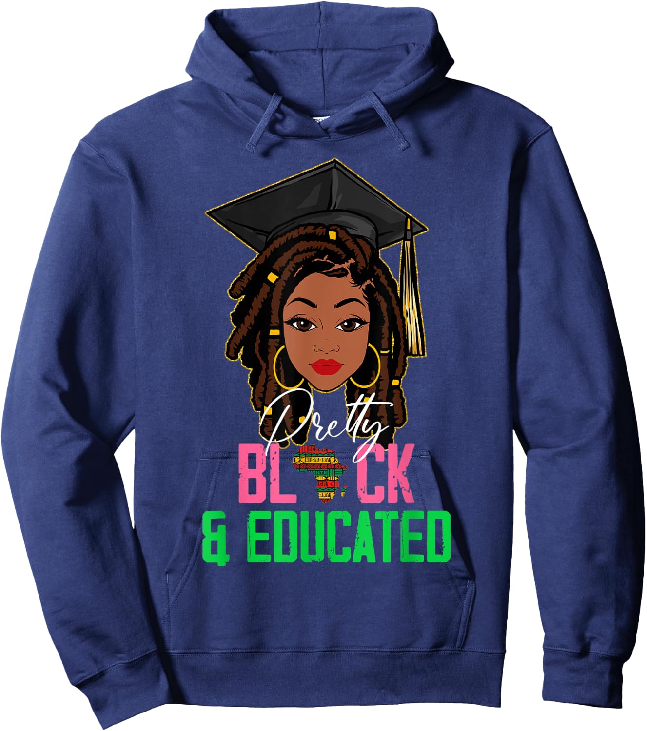 Pretty Black and Educated Pink & Green Black History Month Hoodie - Hoodie | Navy