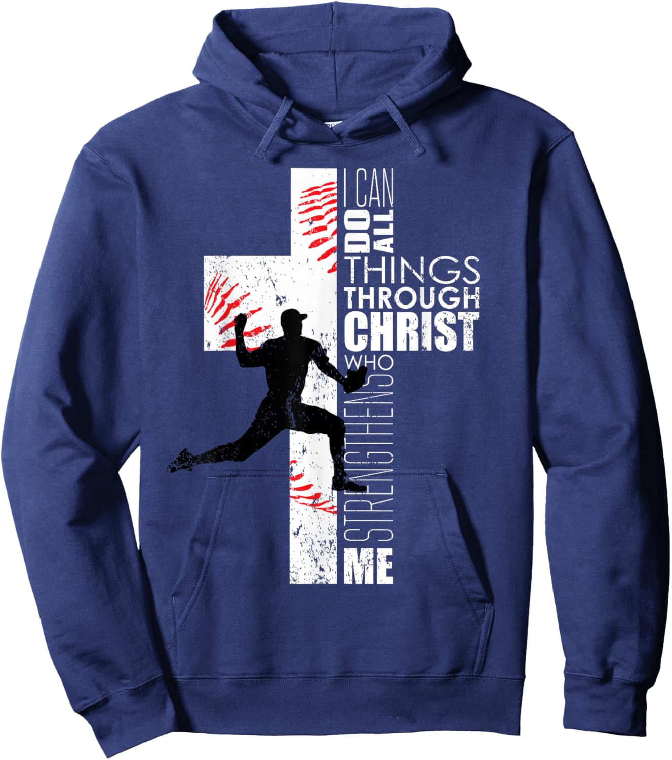 Christian Bible Verse Cross Men Boys Baseball Pitcher Hoodie - Hoodie | Navy