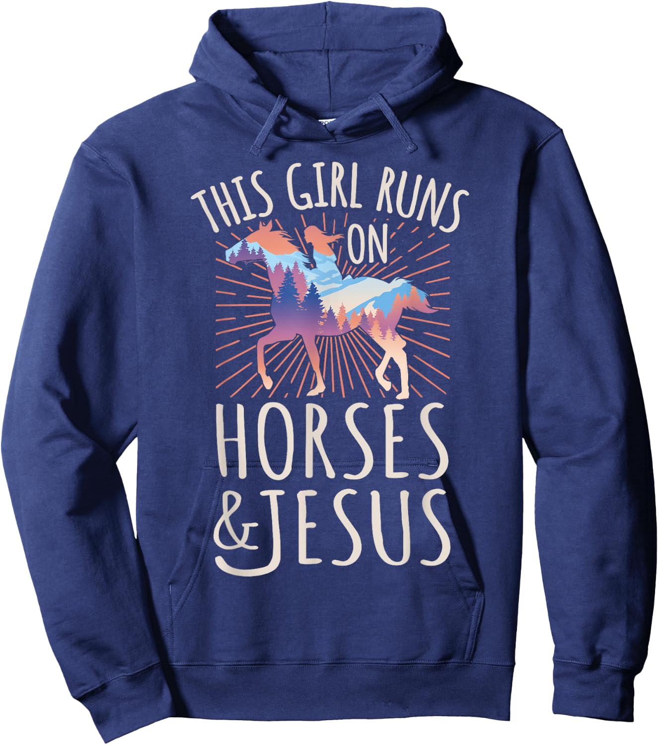 Horse Rider - This Girl Runs On Horses And Jesus Hoodie - Hoodie | Navy