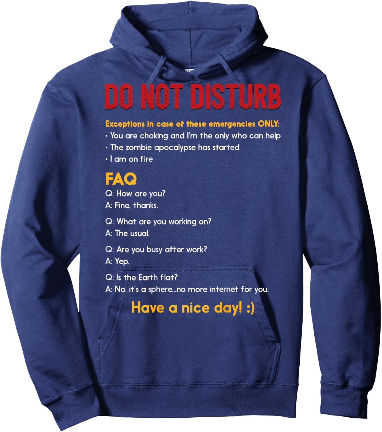 Work Shirt Do Not Disturb Back Print FAQ Meme Hoodie - Hoodie | Navy