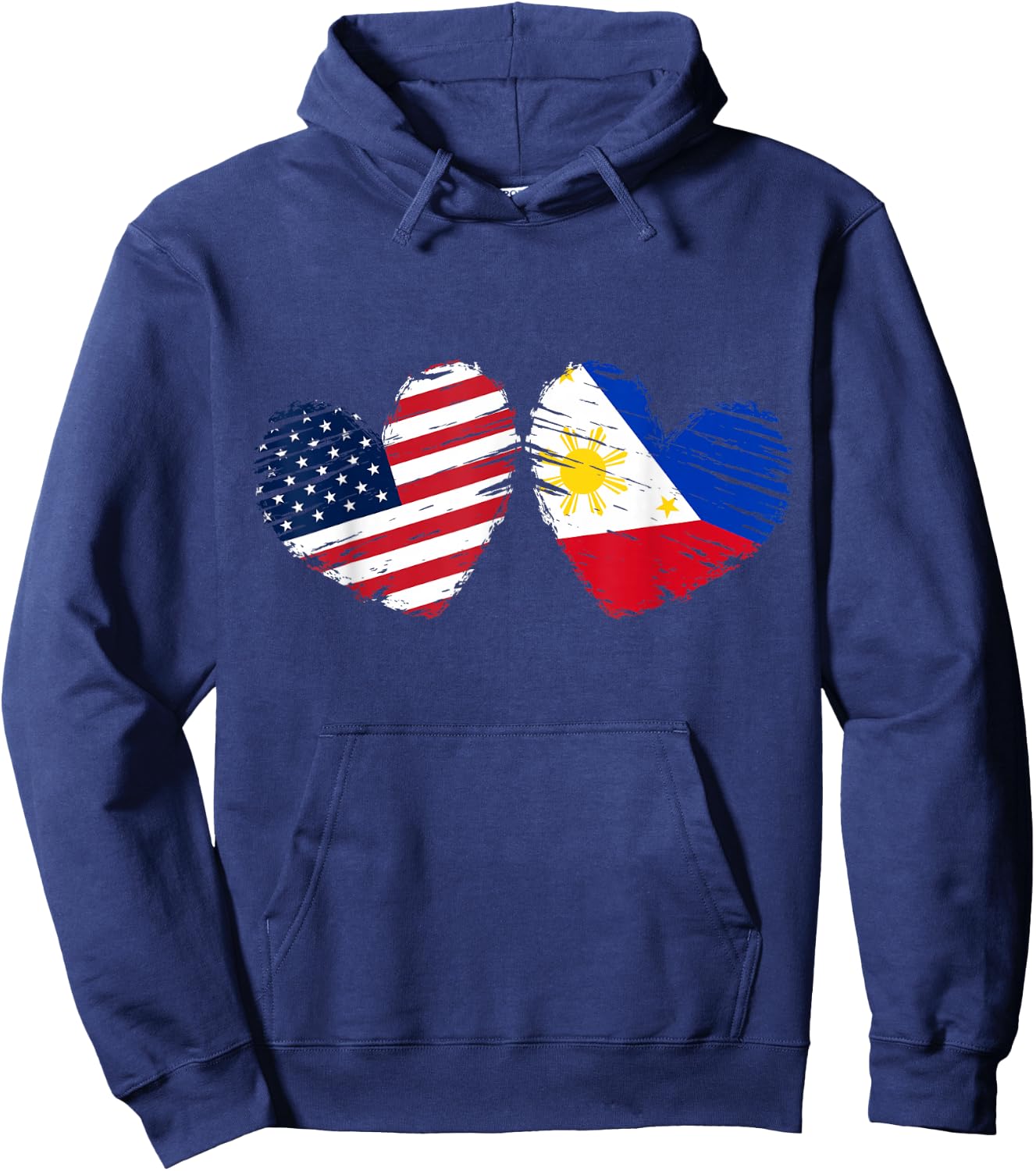 USA Philippines Flag Heart Valentines Day Filipino American Hoodie - Hoodie | Navy