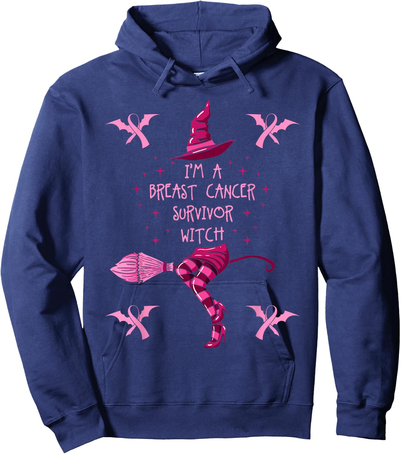 Breast Cancer Halloween Party Witch Pink Ribbon Survivor Hoodie - Hoodie | Navy
