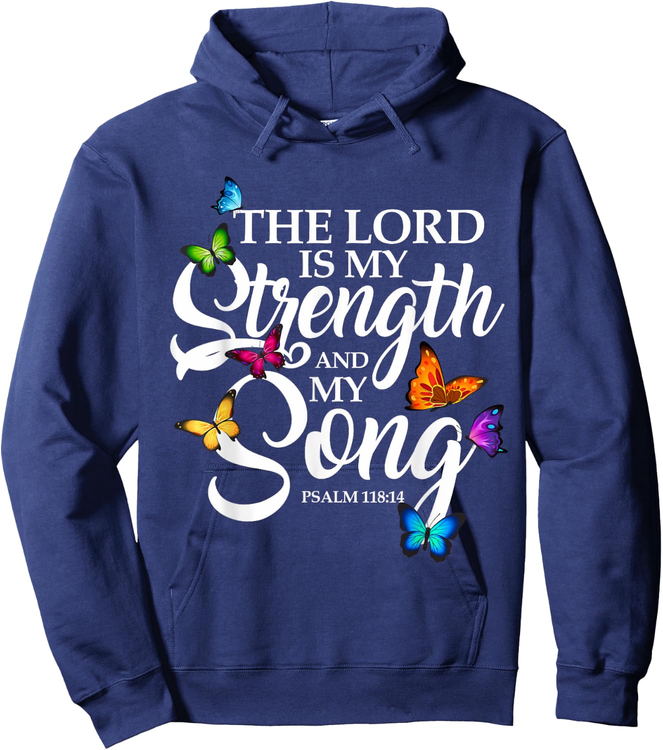 The Lord Is My Power and My Song Butterfly Art Hoodie - Hoodie | Navy
