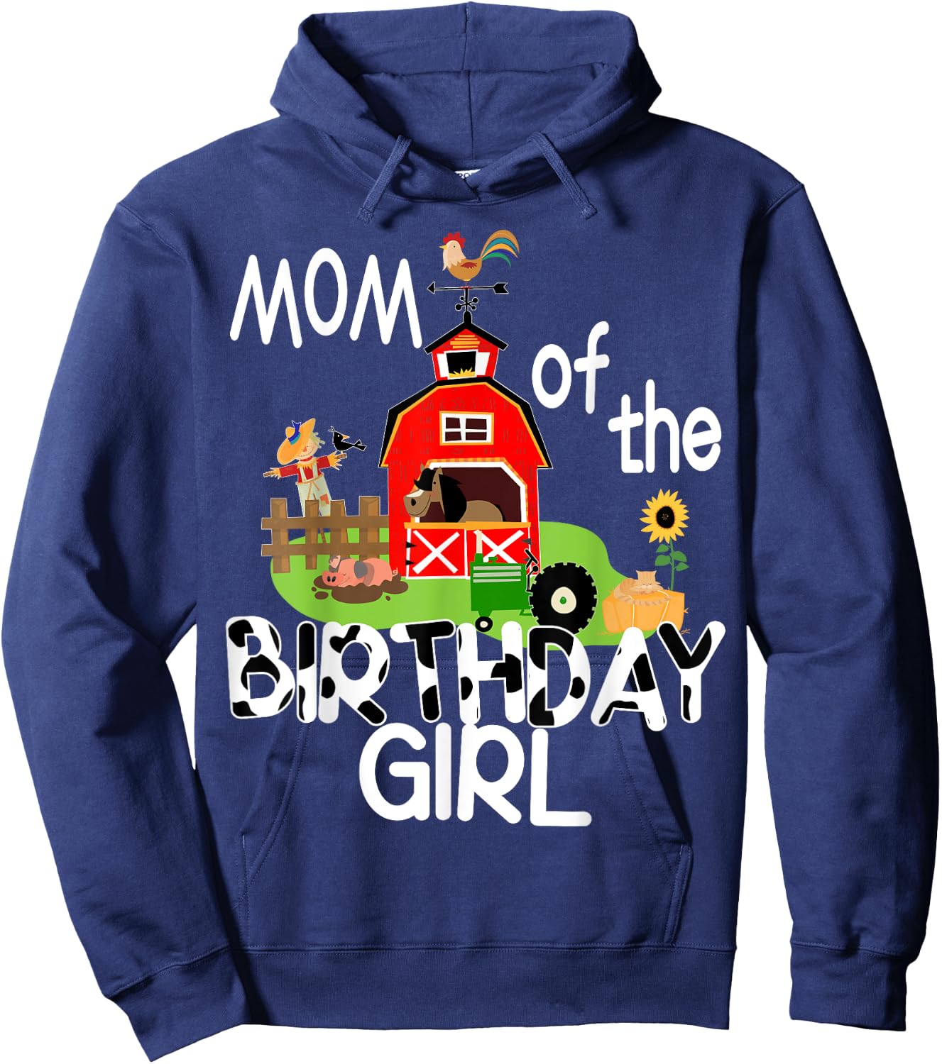 Mom of The Birthday Girl Cow Shirt Farm Barnyard Party Gift Hoodie - Hoodie | Navy