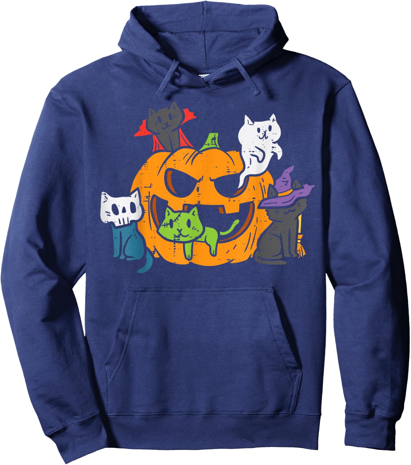 Vampire Ghost Zombie Witch Cats In Pumpkin Cute Halloween Hoodie - Hoodie | Navy