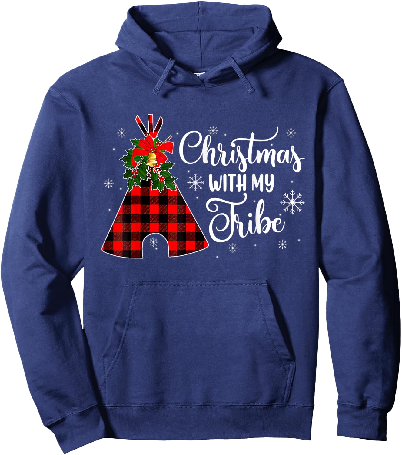 Christmas With My Tribe Buffalo Plaid Family Pajama Hoodie - Hoodie | Navy