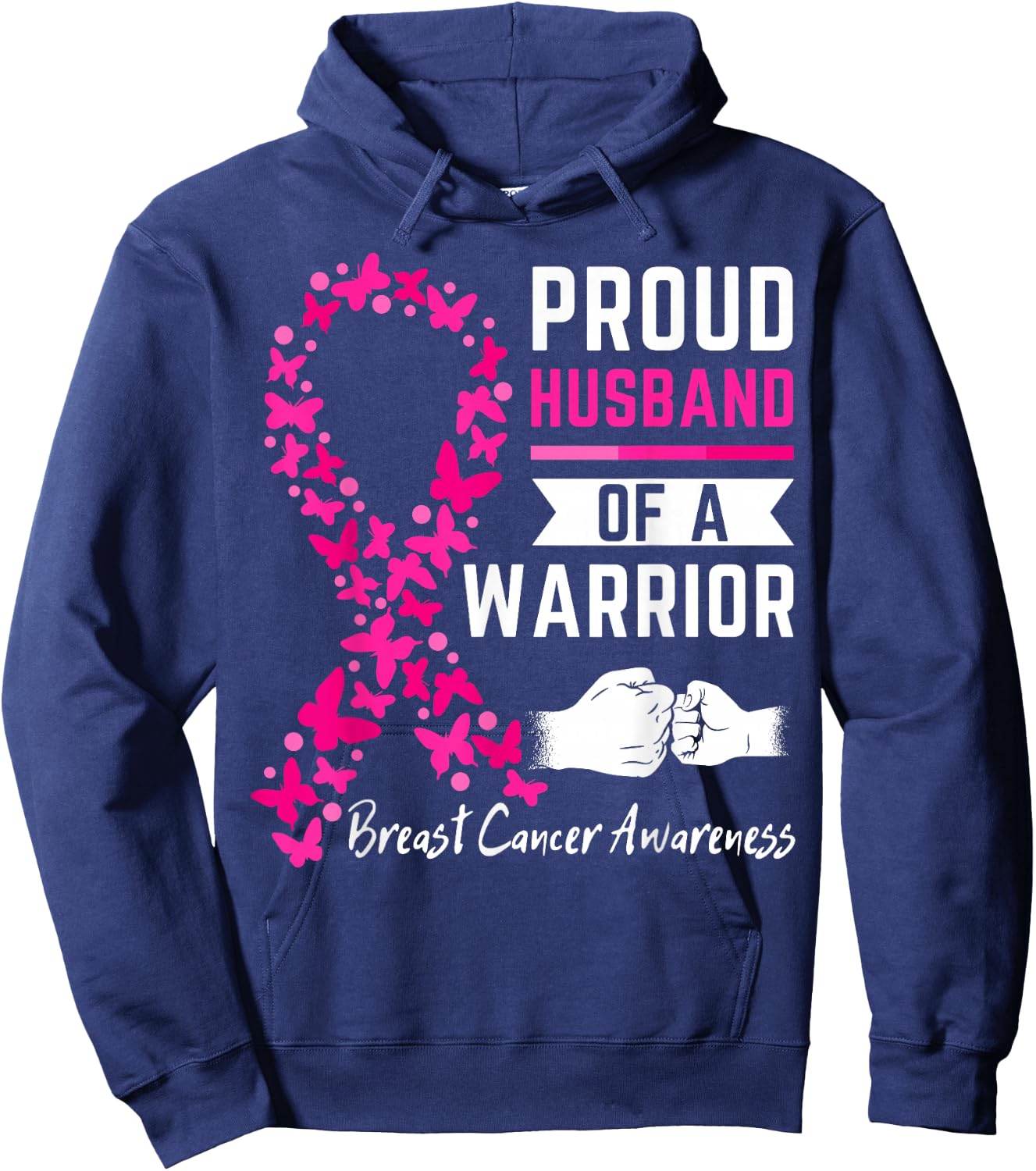 Proud husband of a warrior Wife Breast cancer awareness Hoodie - Hoodie | Navy