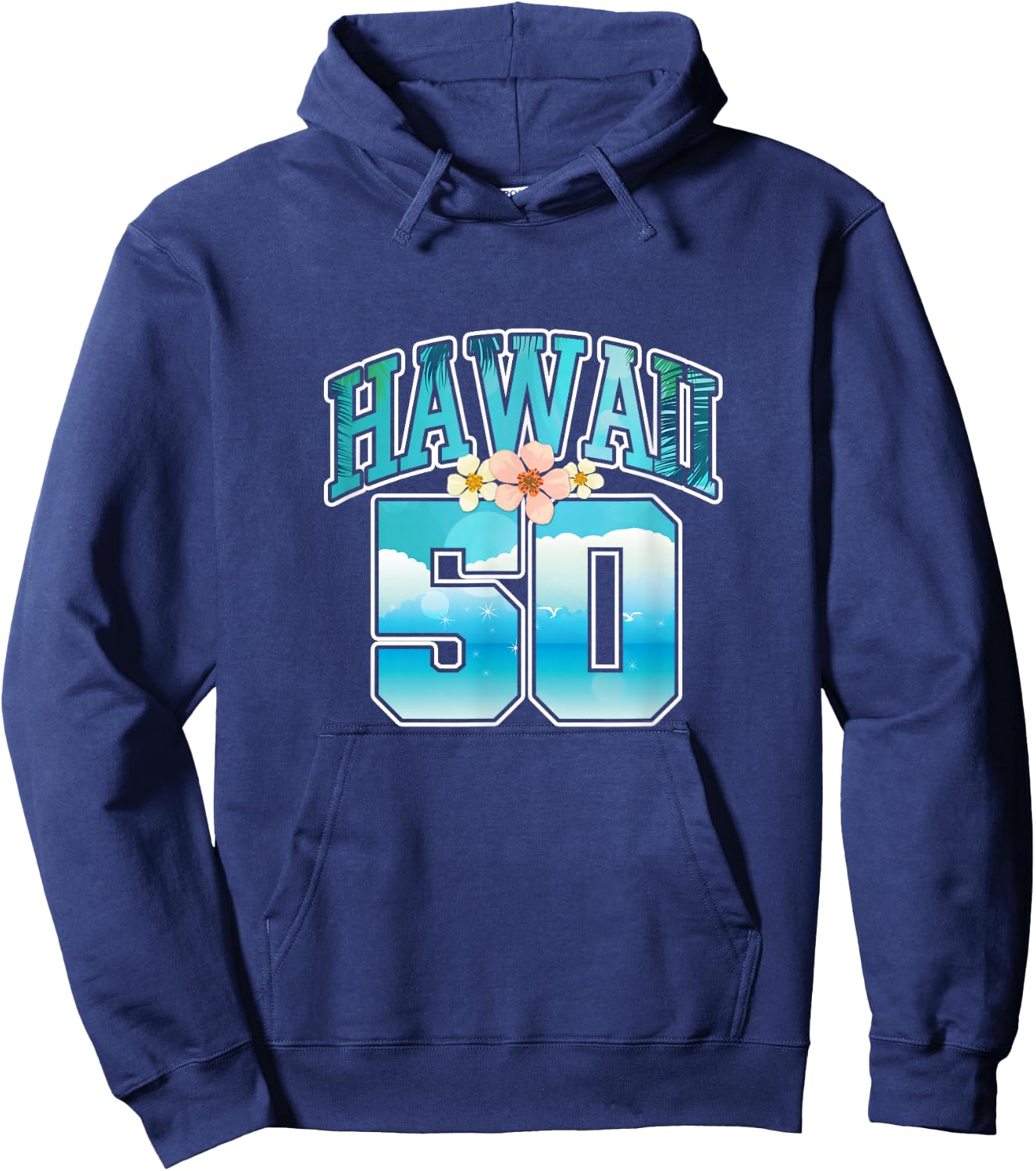 Hawaii 50 50th Birthday Hawaiian Aloha Beach Hibiscus Hoodie - Hoodie | Navy