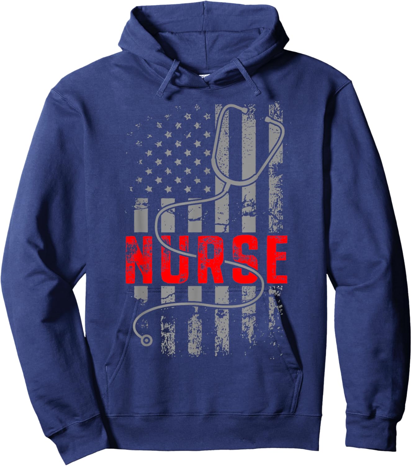 4th Of July USA Flag Patriotic Nurse Week Nurse Stethoscope Women Kids Men Hoodie - Hoodie | Navy