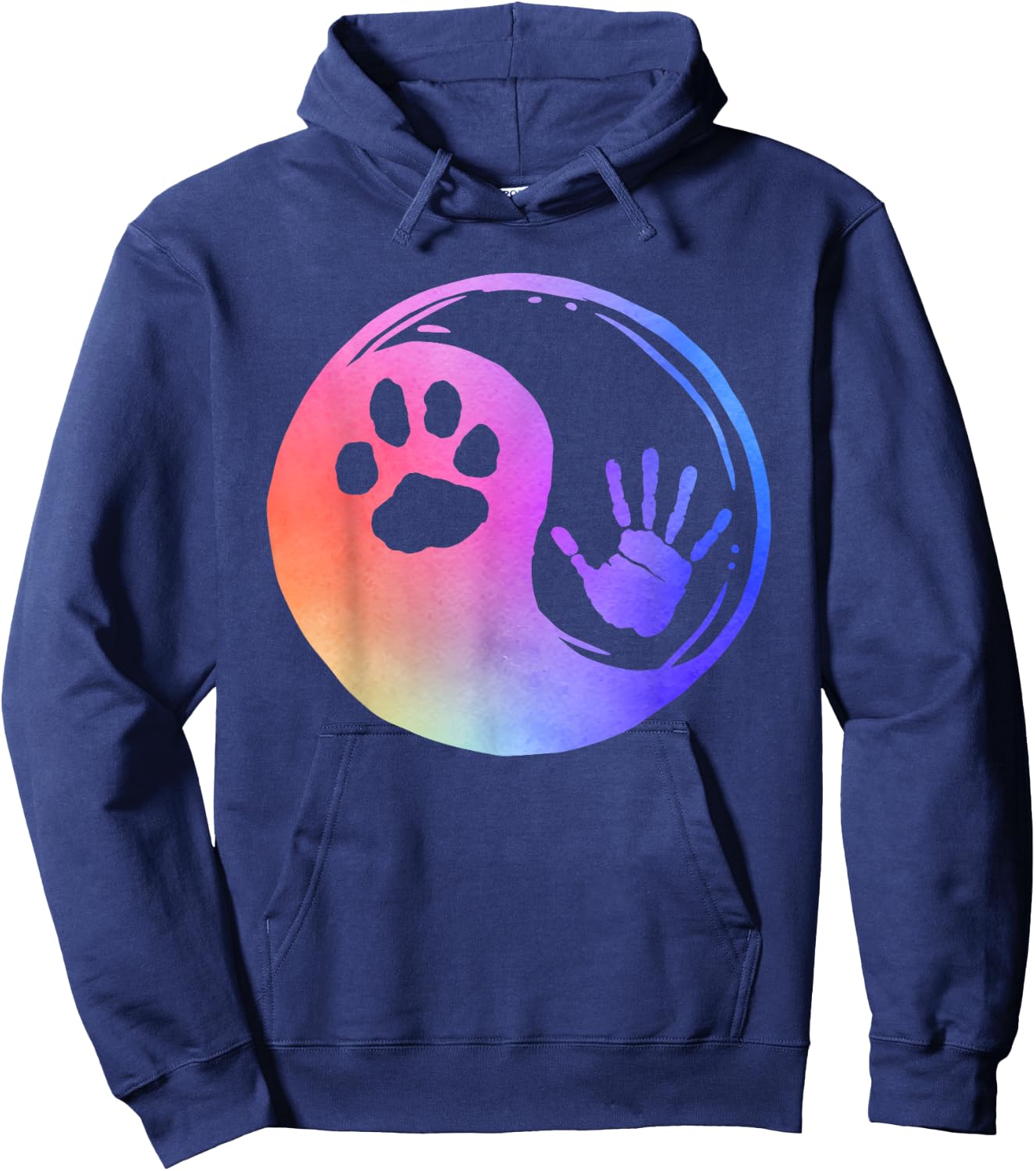 Dog Cat Paw Print Hand Yin Yang Rainbow Pawprint Hand Print Hoodie - Hoodie | Navy