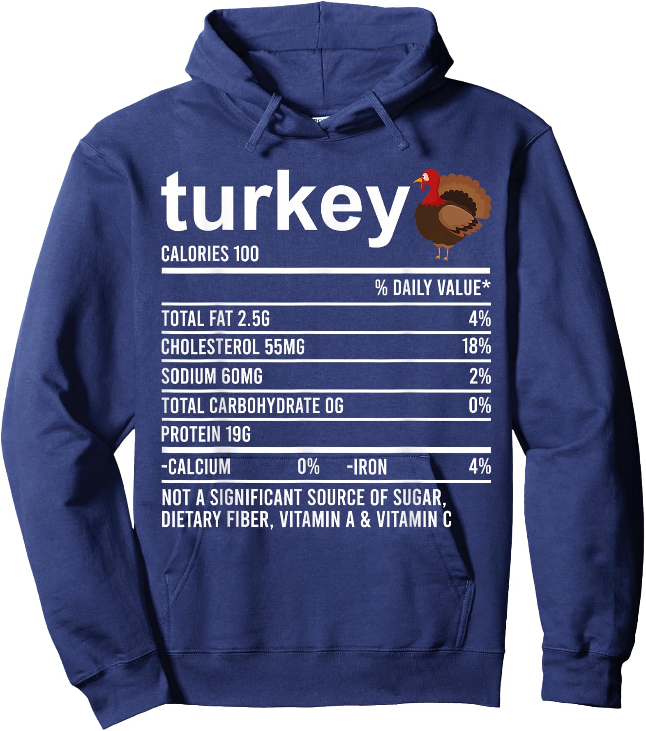 Thanksgiving Christmas Nutrition Shirt Clothing Co Funny Turkey Nutrition Fact Foodie Hoodie - Hoodie | Navy