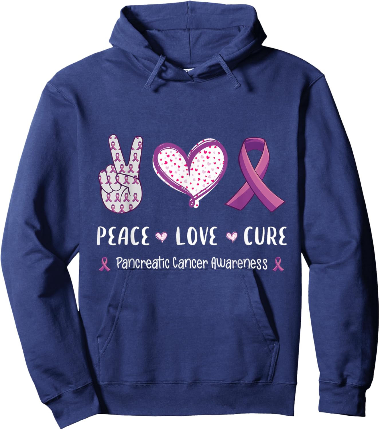 Peace Love Cure Pancreatic Cancer Awareness Men Women Kids Hoodie - Hoodie | Navy
