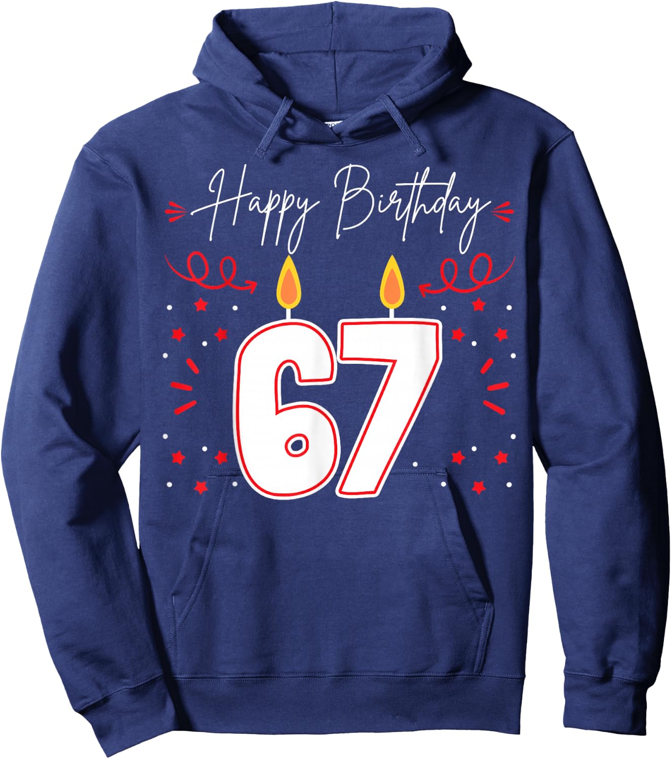 Candle 67 Birthday Party Decoration Wishes Candlelight Cake Hoodie - Hoodie | Navy