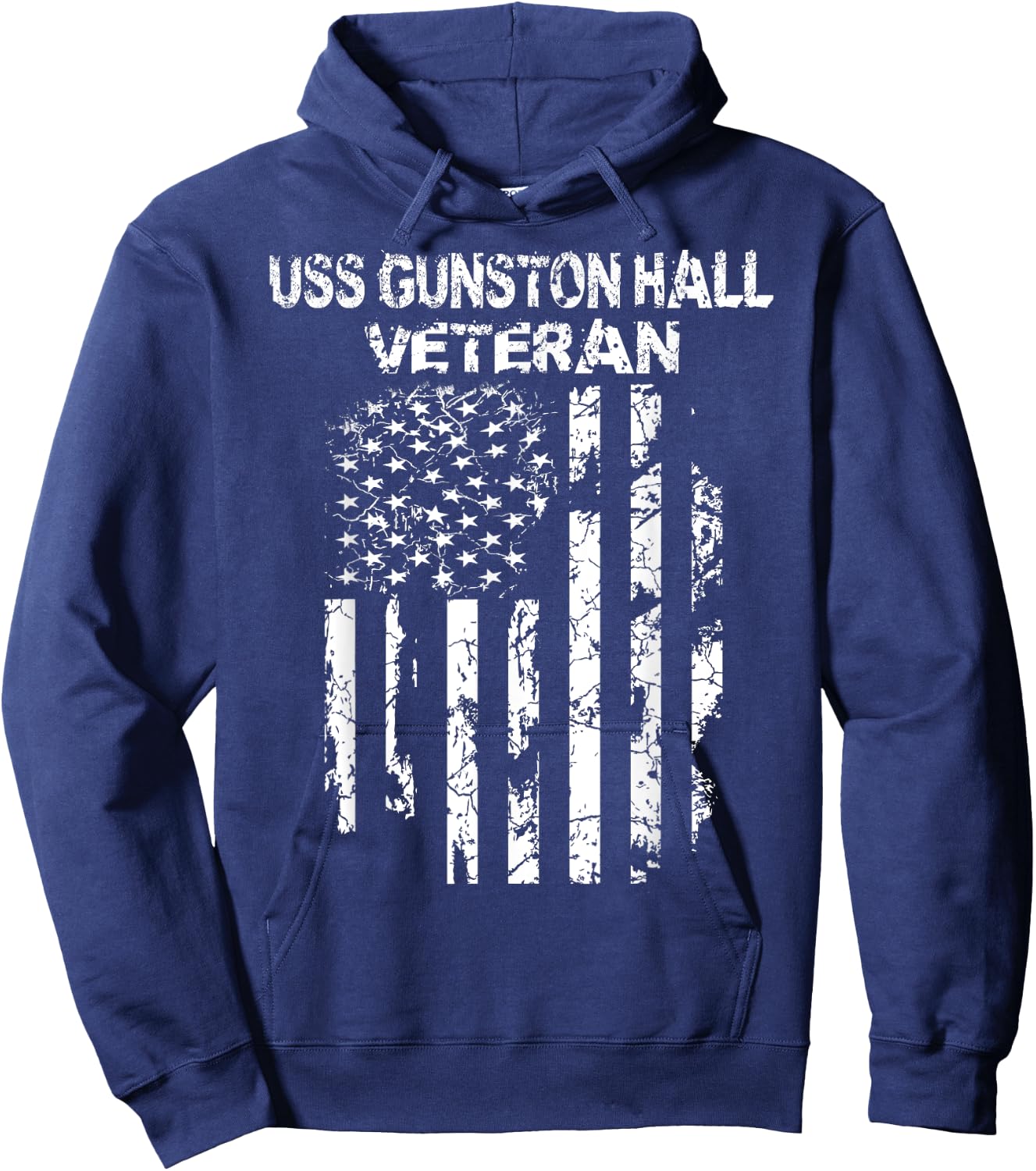 USS Gunston Hall Military Veteran Distressed USA Flag Men Hoodie - Hoodie | Navy