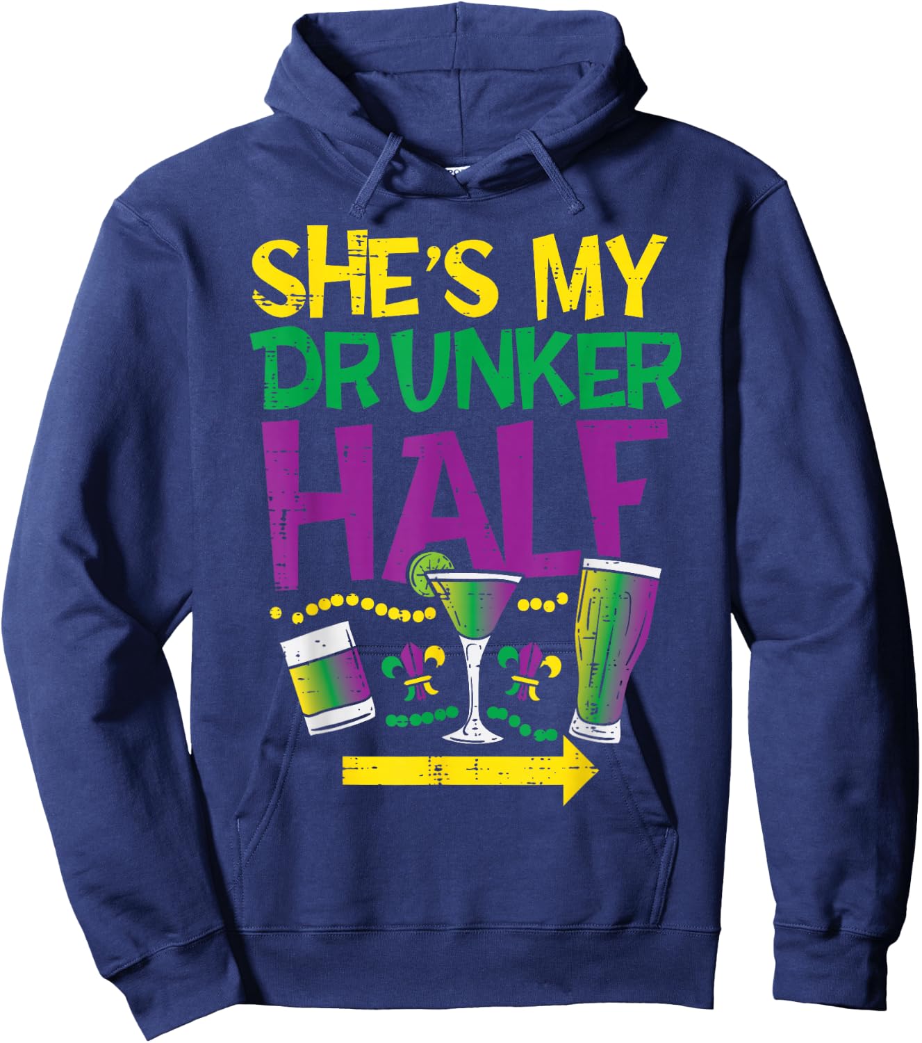 She's My Drunker Half Matching Couple Boyfriend Mardi Gras Hoodie - Hoodie | Navy