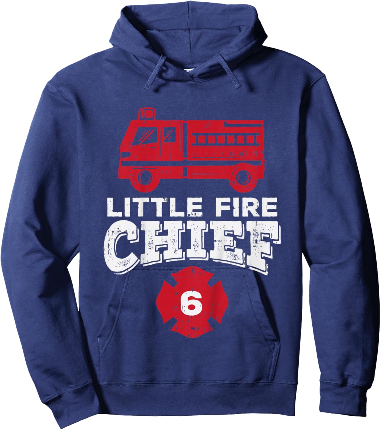Kids Little Fire Chief 6 Truck 6th Birthday Firefighter Boys Gift Hoodie - Hoodie | Navy