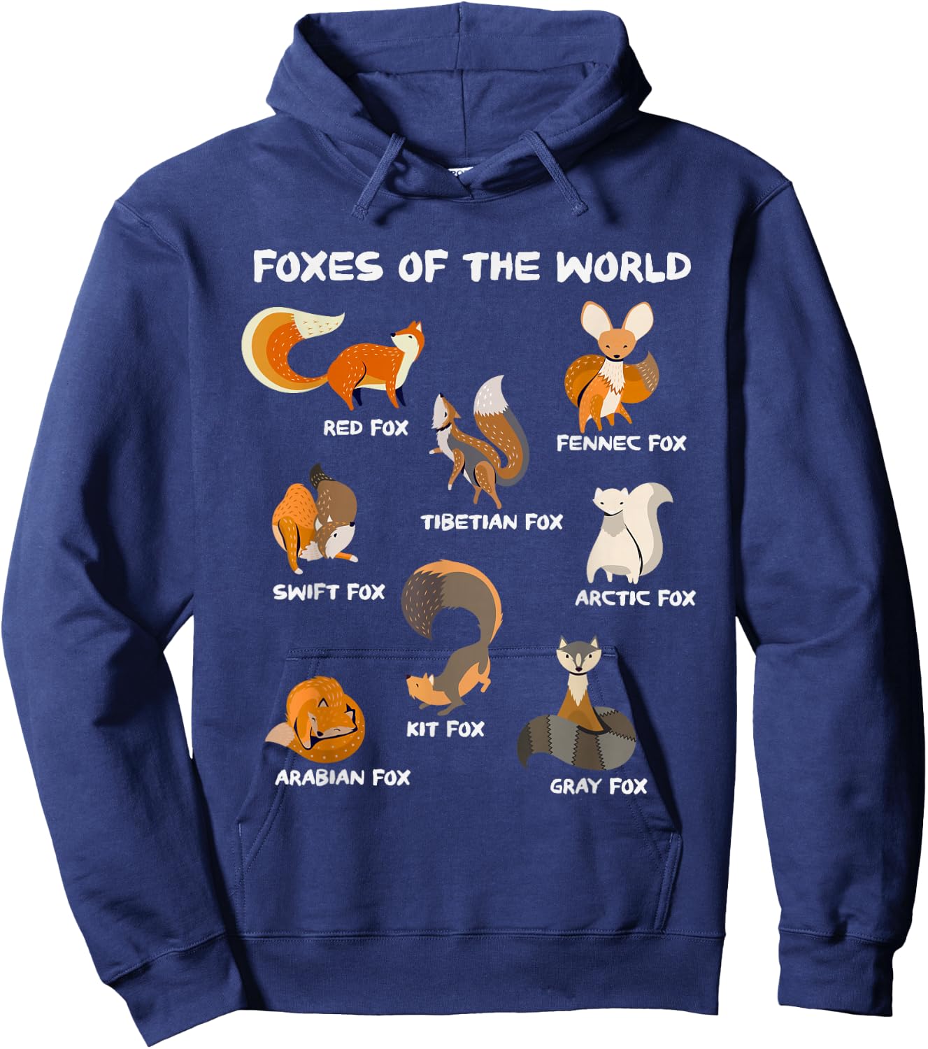 Foxes Of The World Cute Fox Breeds Animals Educational Fox Hoodie - Hoodie | Navy