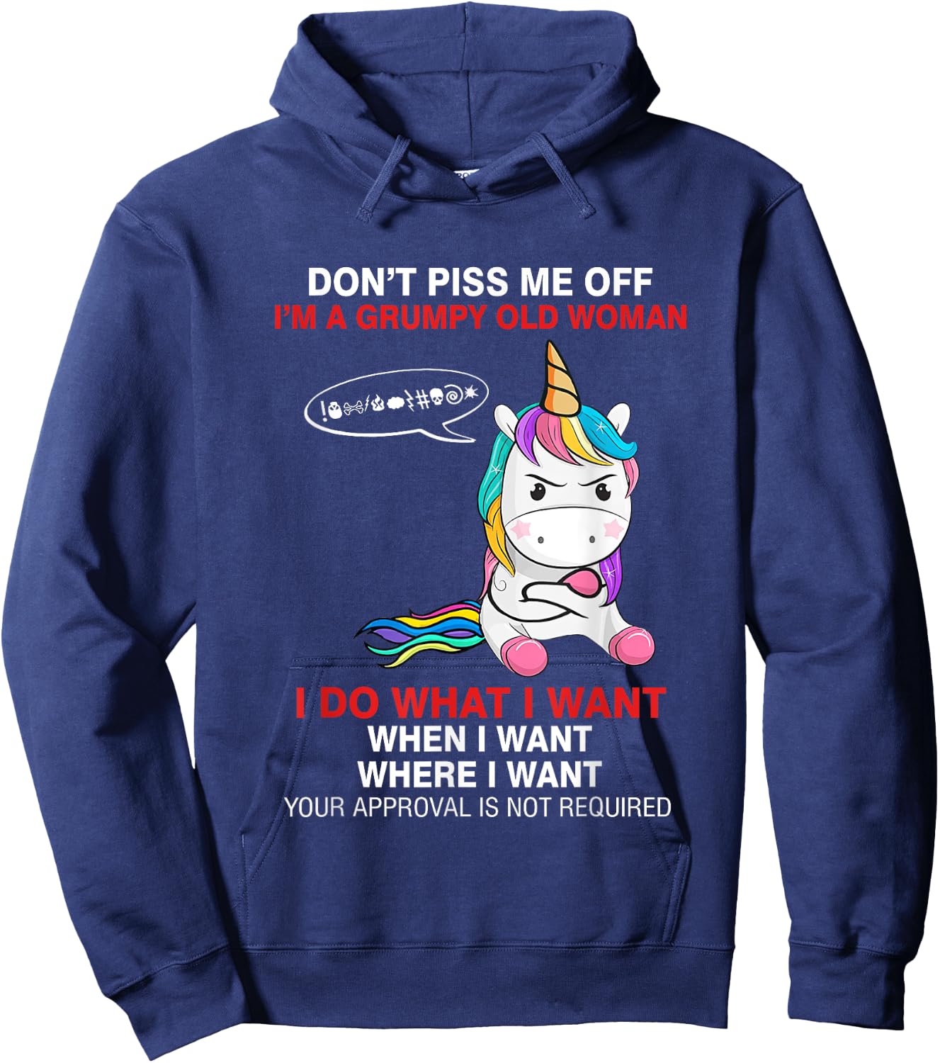 Don't Piss Me Off I'm A Grumpy Old Woman Funny Unicorn Quote Hoodie - Hoodie | Navy