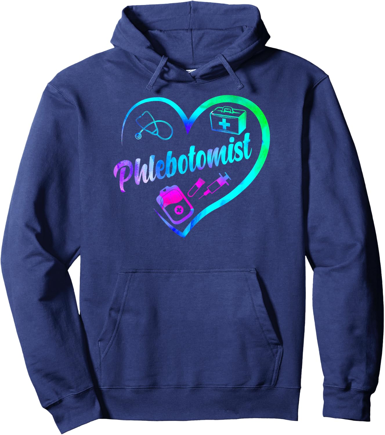 Phlebotomist Tech Technician Heart Watercolor Hoodie - Hoodie | Navy
